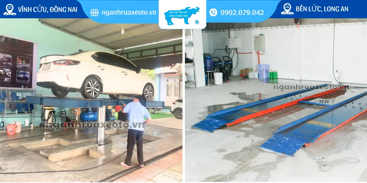 Hình ảnh tiệm rửa xe ô tô có cầu nâng 1 trụ