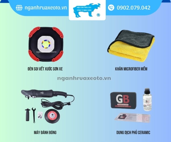 Chuẩn bị đầy đủ vật dụng để đánh bóng xe ô tô