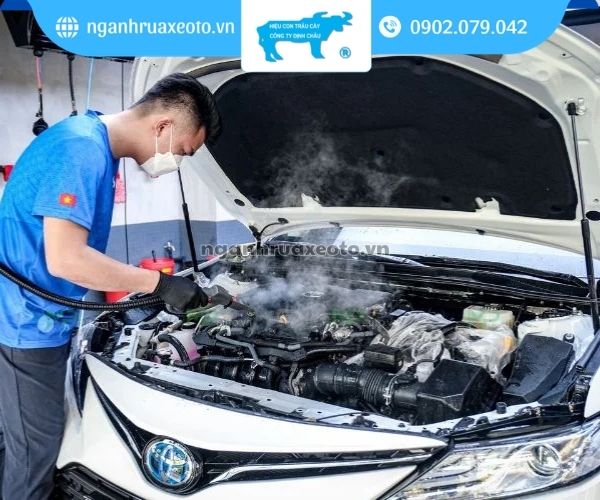 Quy trình vệ sinh khoang máy ô tô bằng hơi nước nóng